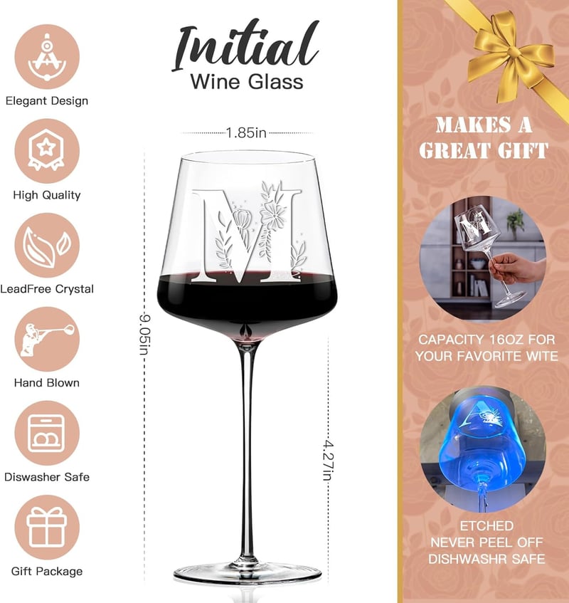 Customized Etched Wine Glass for Women - Monogrammed Gift