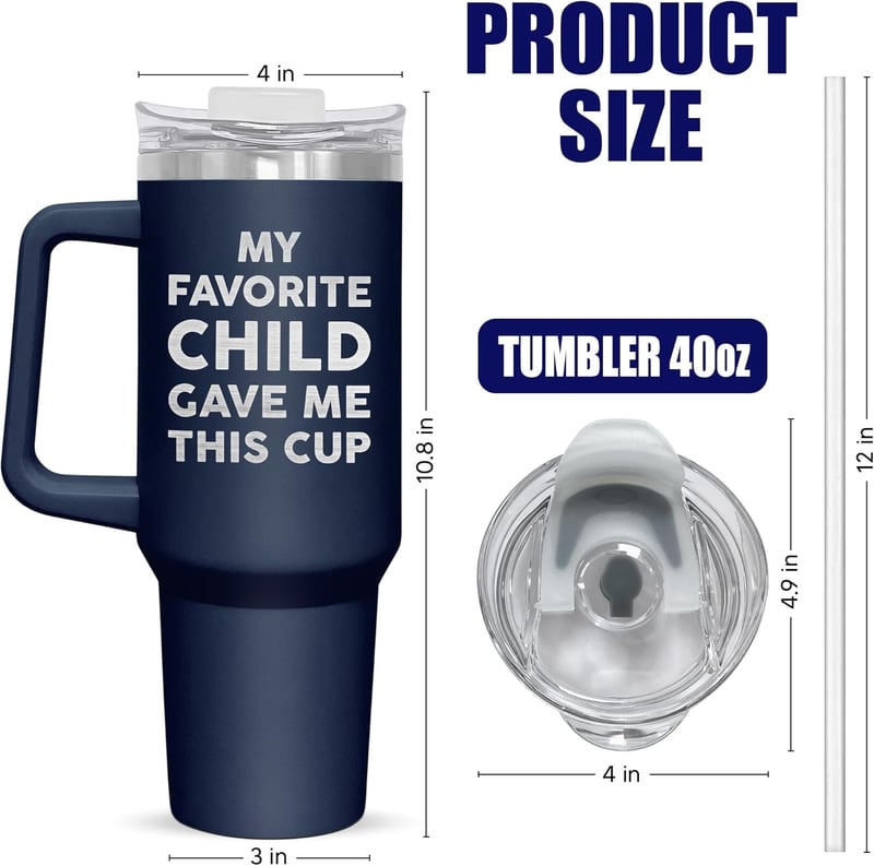 Father's Day Insulated 40 oz Tumbler with Straw & Handle