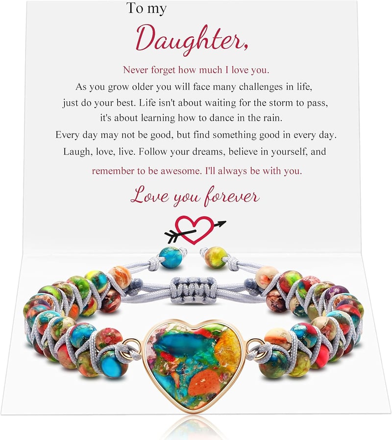 Handmade Jasper Heart Bracelet for Women - Boho Natural Stone