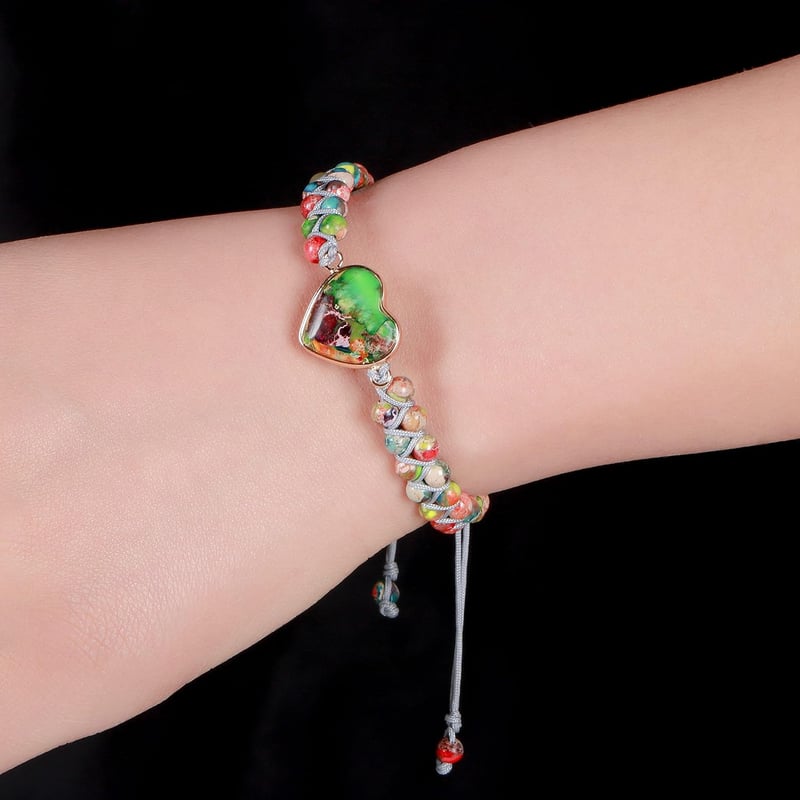 Handmade Jasper Heart Bracelet for Women - Boho Natural Stone