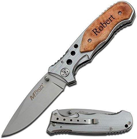Tactical Folding Knife with Free Engraving - Stainless Steel/Wood