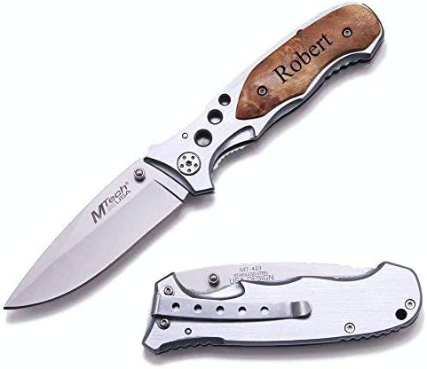 Tactical Folding Knife with Free Engraving - Stainless Steel/Wood