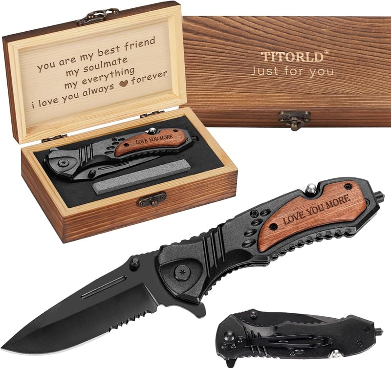 Engraved Wooden Handle Pocket Knife Gift for Him