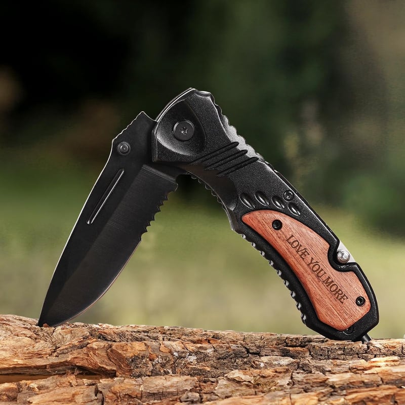 Engraved Wooden Handle Pocket Knife Gift for Him