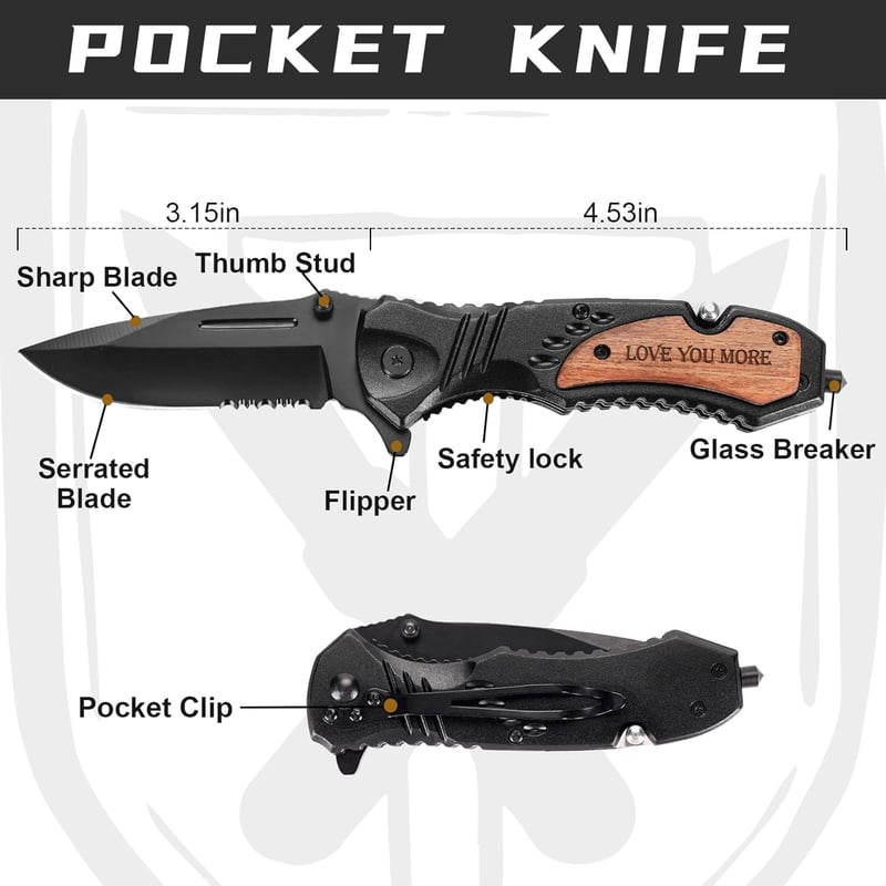 Engraved Wooden Handle Pocket Knife Gift for Him