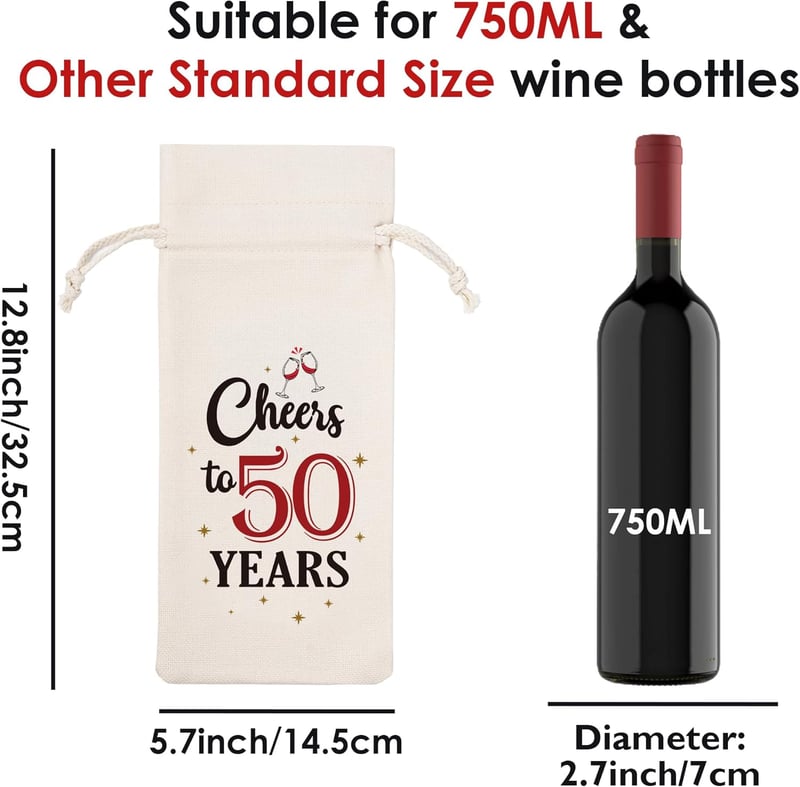 50th Birthday Wine Bag - Reusable Burlap with Drawstring