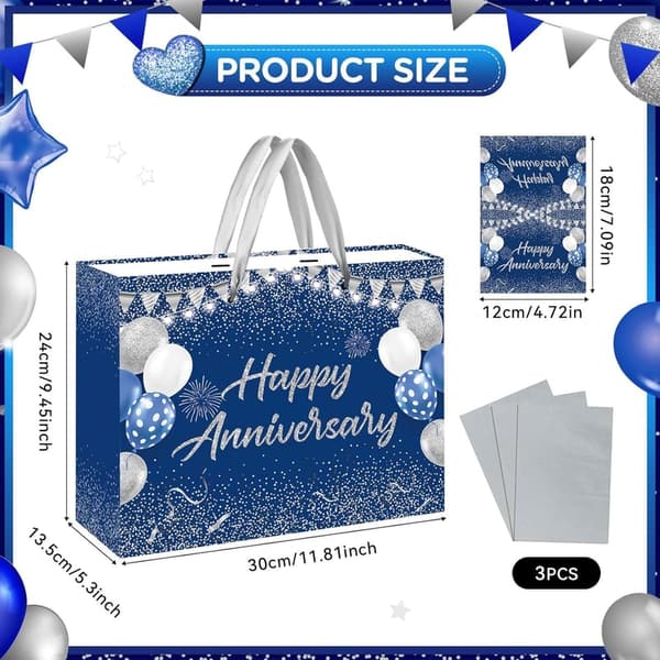 Silver Anniversary Gift Bag with Tissue Paper & Card for Couples