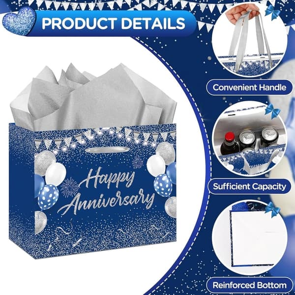 Silver Anniversary Gift Bag with Tissue Paper & Card for Couples