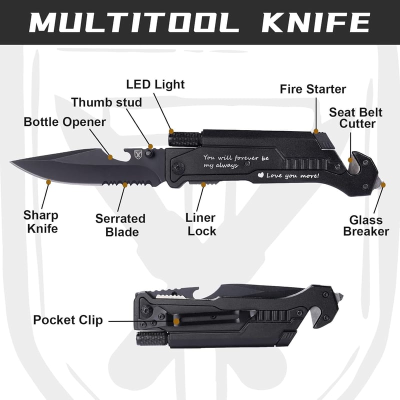 Anniversary Gift: Engraved 7-in-1 Multitool Pocket Knife for Him