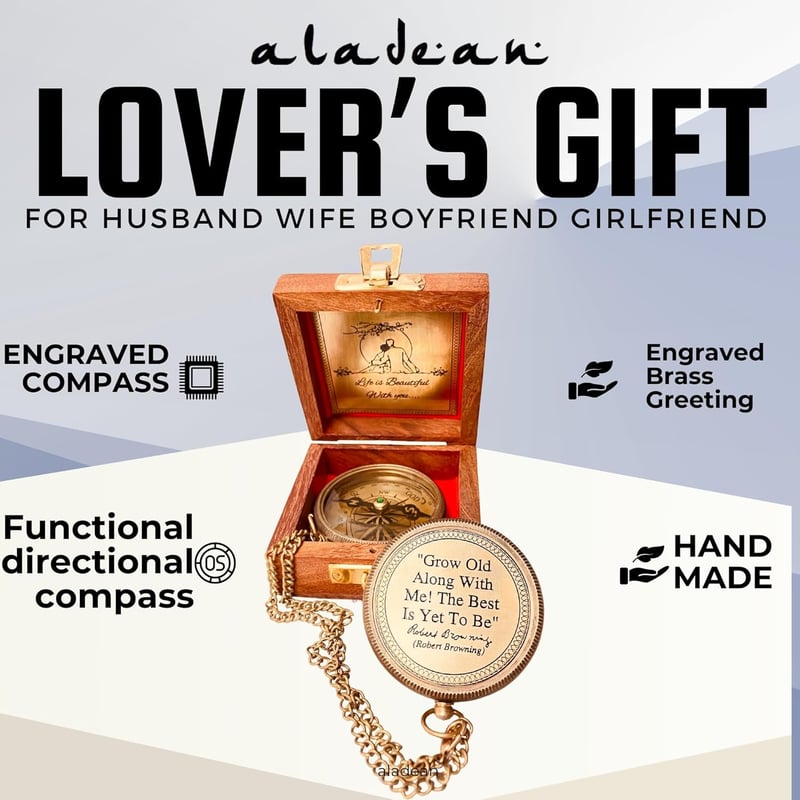 Engraved Brass Compass - Romantic Gift for Couples