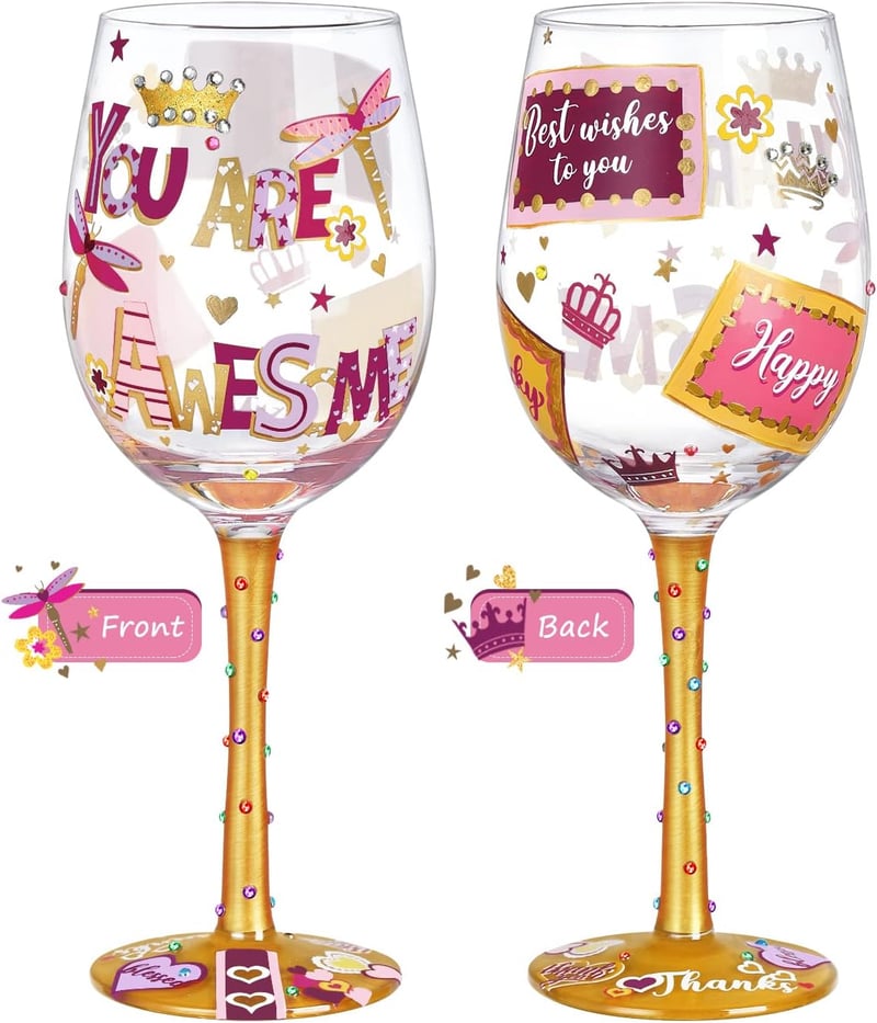 Thank You Gift: Hand-Painted 15oz Wine Glasses for Women