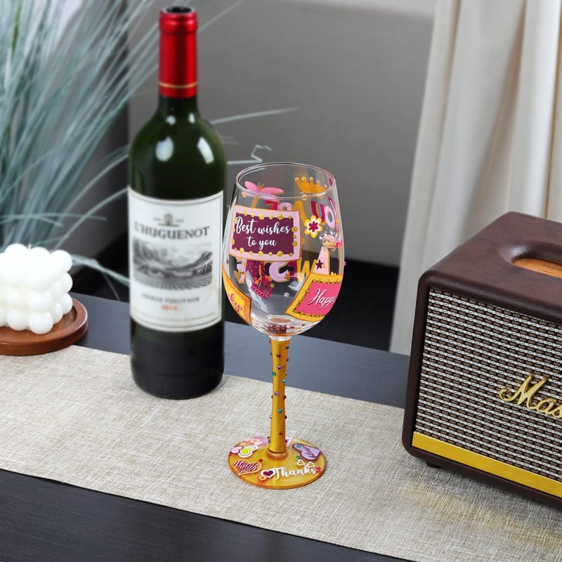 Thank You Gift: Hand-Painted 15oz Wine Glasses for Women