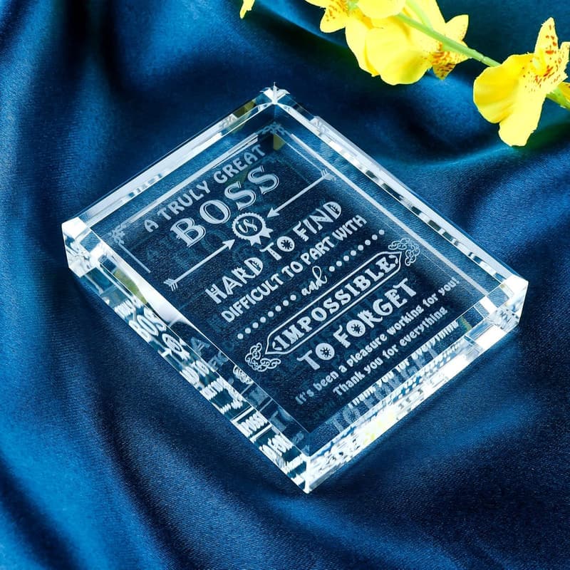 Engraved Crystal Desk Paperweight for Boss Appreciation Gifts