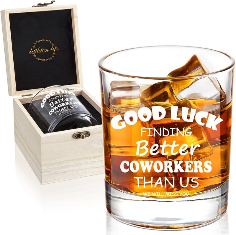 Farewell Gift Whiskey Glass in Valued Wooden Box for Coworkers