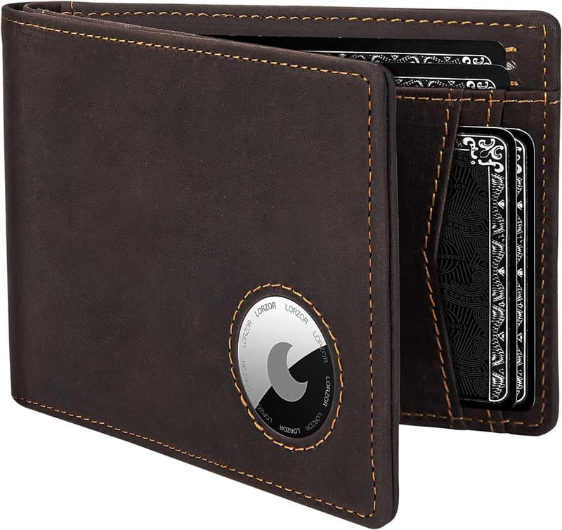 Minimalist Bifold Leather Wallet with AirTag Holder for Men