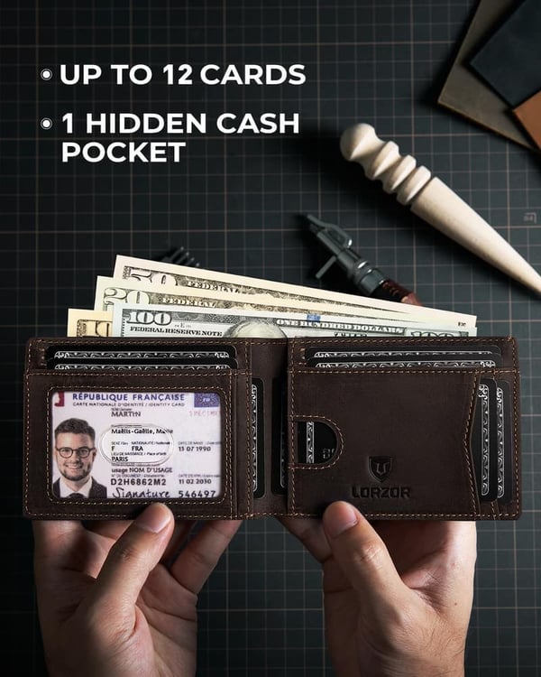 Minimalist Bifold Leather Wallet with AirTag Holder for Men
