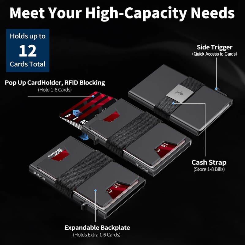 Men's Slim RFID Blocking Aluminum Card Holder Wallet, Black