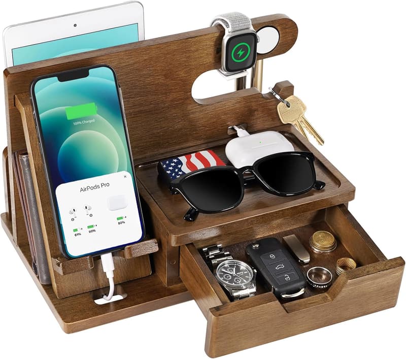 Wood Phone Docking Station with Drawer - Ideal for Father's Day