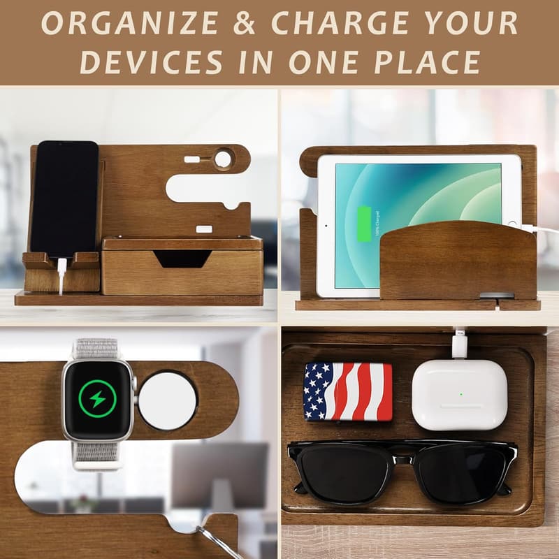 Wood Phone Docking Station with Drawer - Ideal for Father's Day