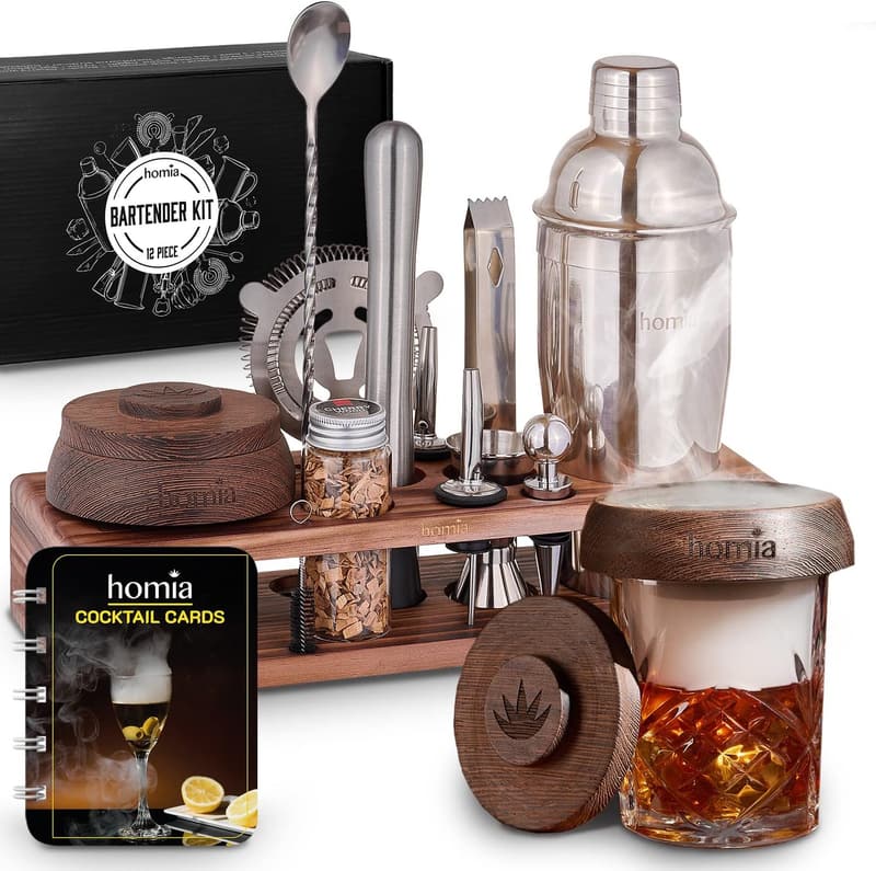 13-Piece Bartender Kit with Whiskey Smoker & Pine Stand