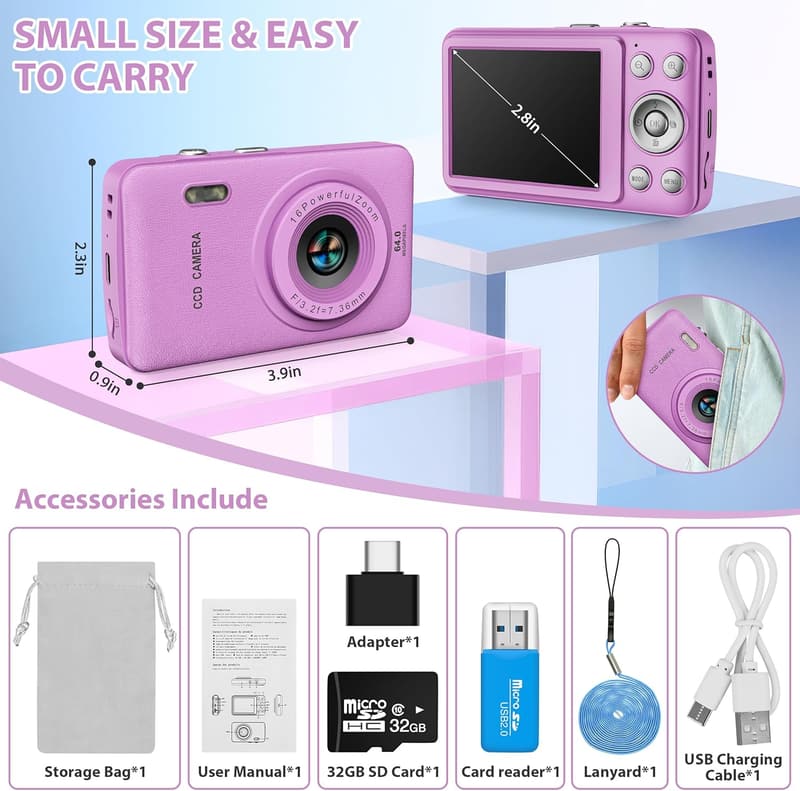 Kids Digital Camera with MP3 Player & 32GB SD Card - Birthday Gift