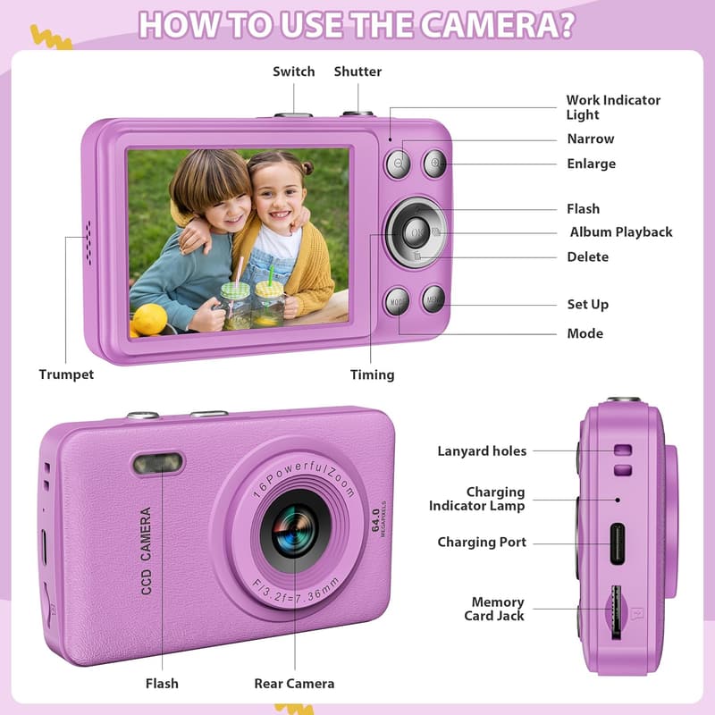 Kids Digital Camera with MP3 Player & 32GB SD Card - Birthday Gift