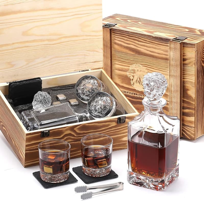 Whiskey Decanter Set with Glasses & Stainless Steel Stones