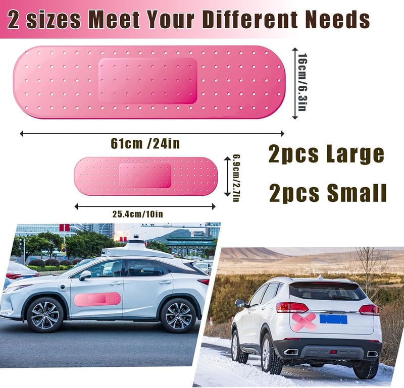 Giant Pink Car Bandaid Decals - 4pcs for Dents & Scratches