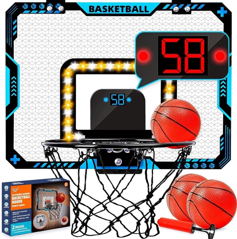 Indoor Basketball Hoop for Kids with LED Scoreboard & 3 Balls