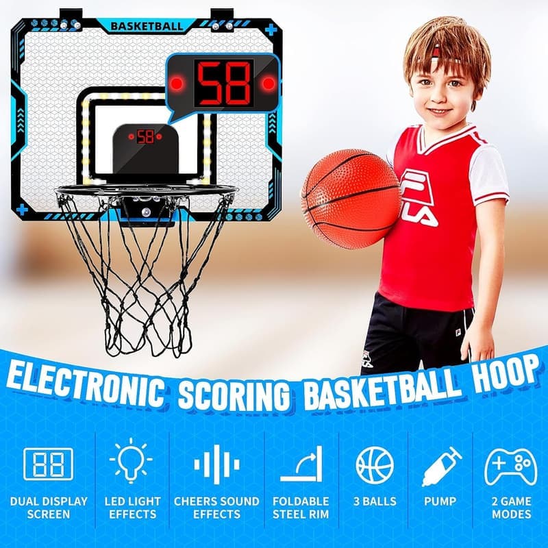 Indoor Basketball Hoop for Kids with LED Scoreboard & 3 Balls