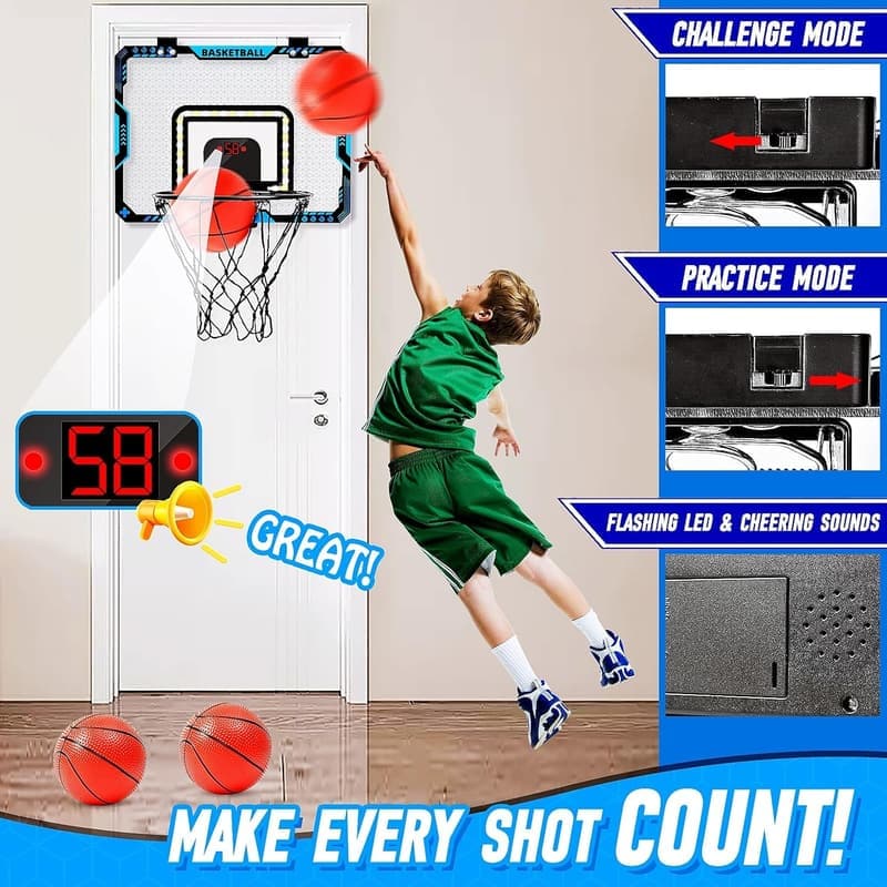 Indoor Basketball Hoop for Kids with LED Scoreboard & 3 Balls