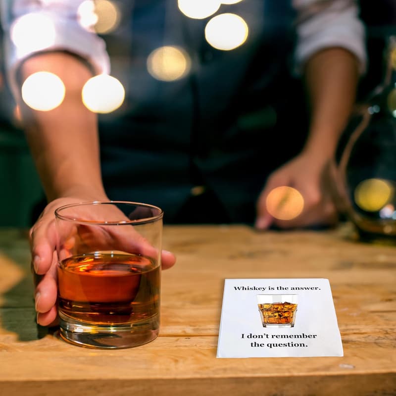 Funny Bourbon Whiskey Cocktail Napkins, 50 Pack for Birthdays