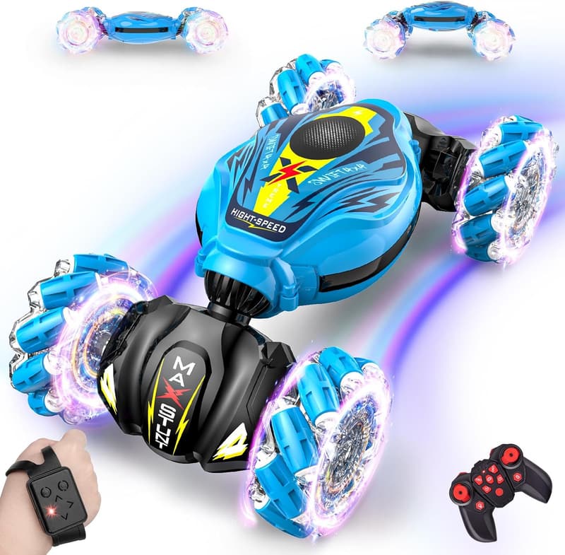 Gesture Controlled RC Stunt Car for Kids, 360° Rotation, Blue