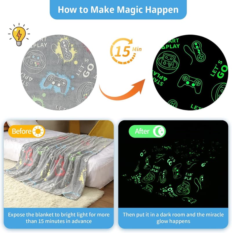 Glow in the Dark Blanket for Boys Age 3-12, 50