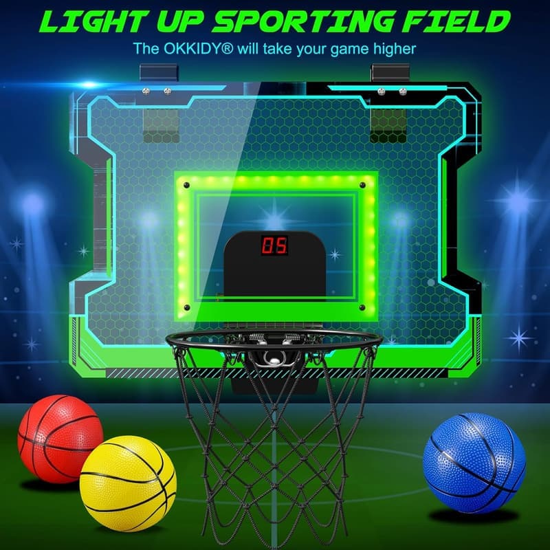 LED Mini Basketball Hoop with Scoreboard for Kids and Teens