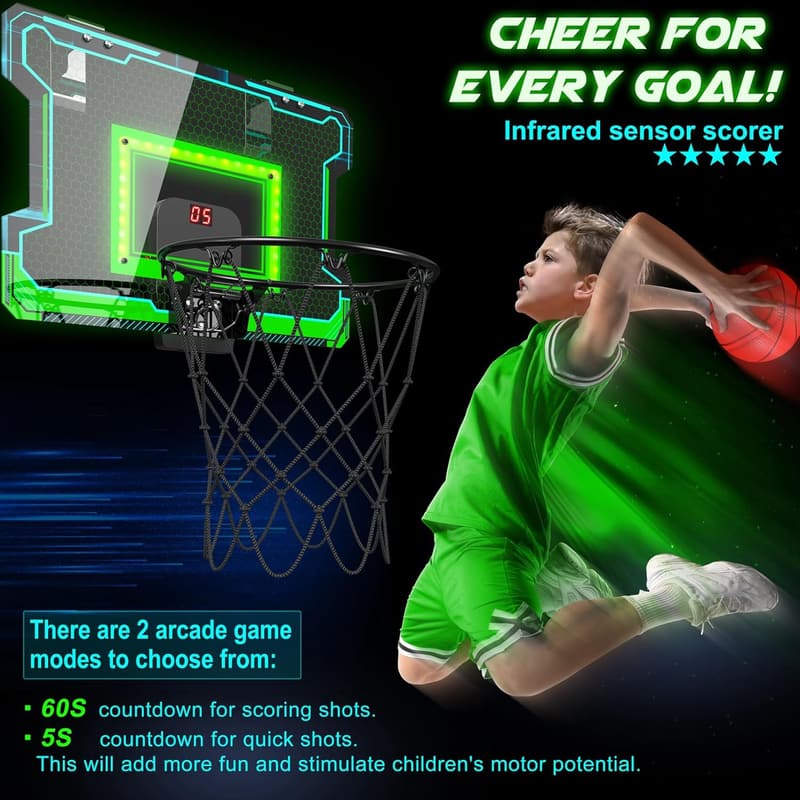 LED Mini Basketball Hoop with Scoreboard for Kids and Teens