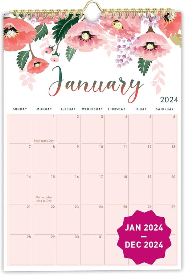 2024 Spiral-Bound Wall Calendar, 12