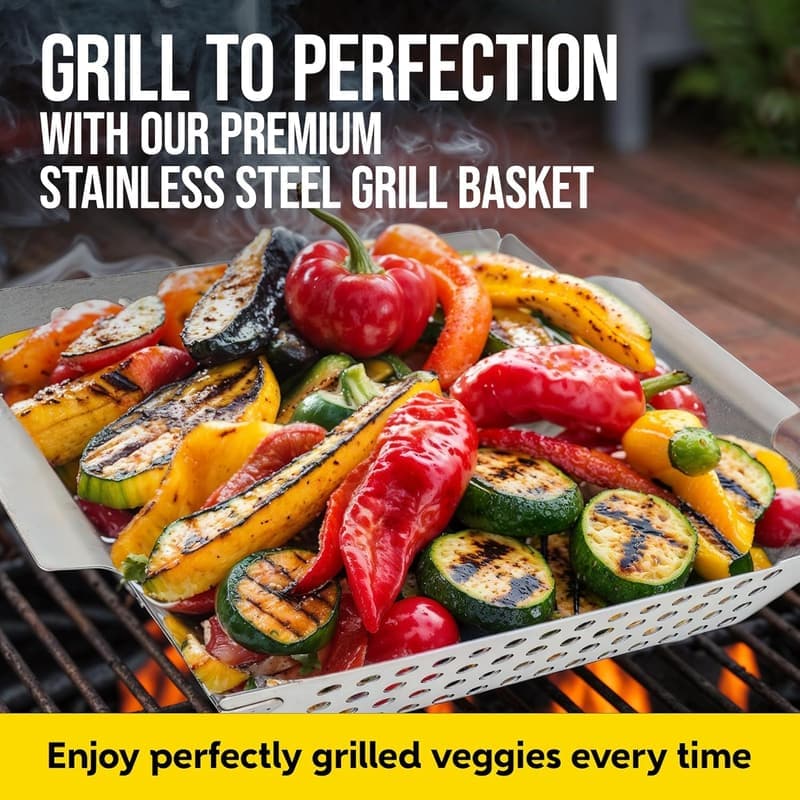 Heavy-Duty Stainless Steel Vegetable Grill Basket