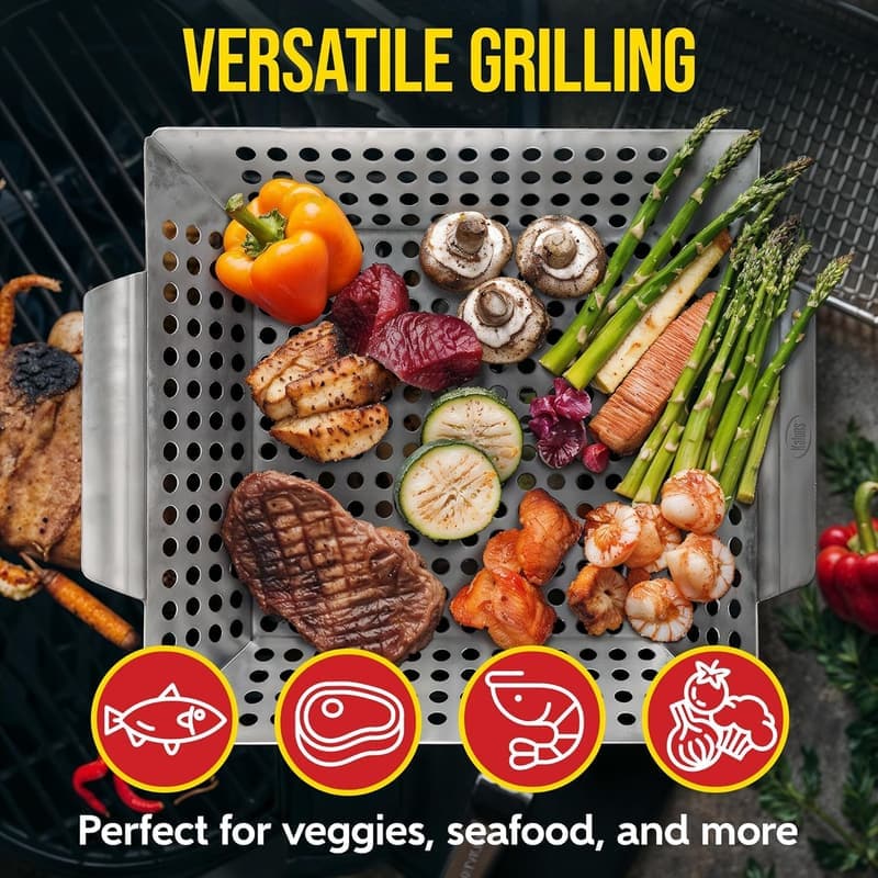 Heavy-Duty Stainless Steel Vegetable Grill Basket
