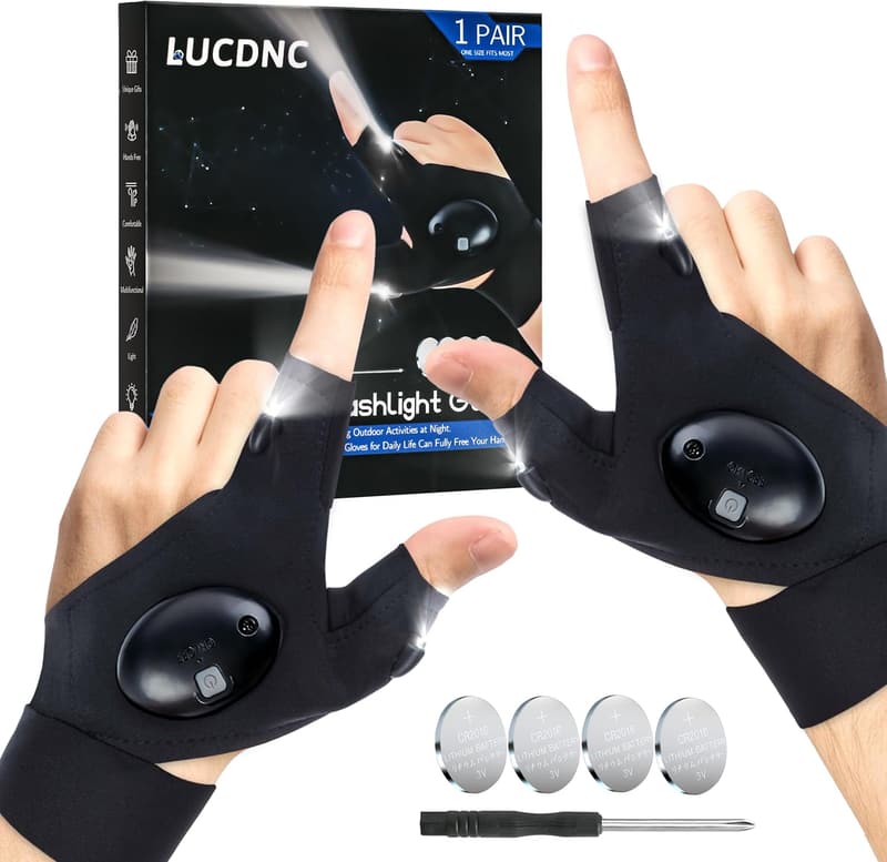 LED Flashlight Gloves for Men - Hands-Free Gadget for Camping