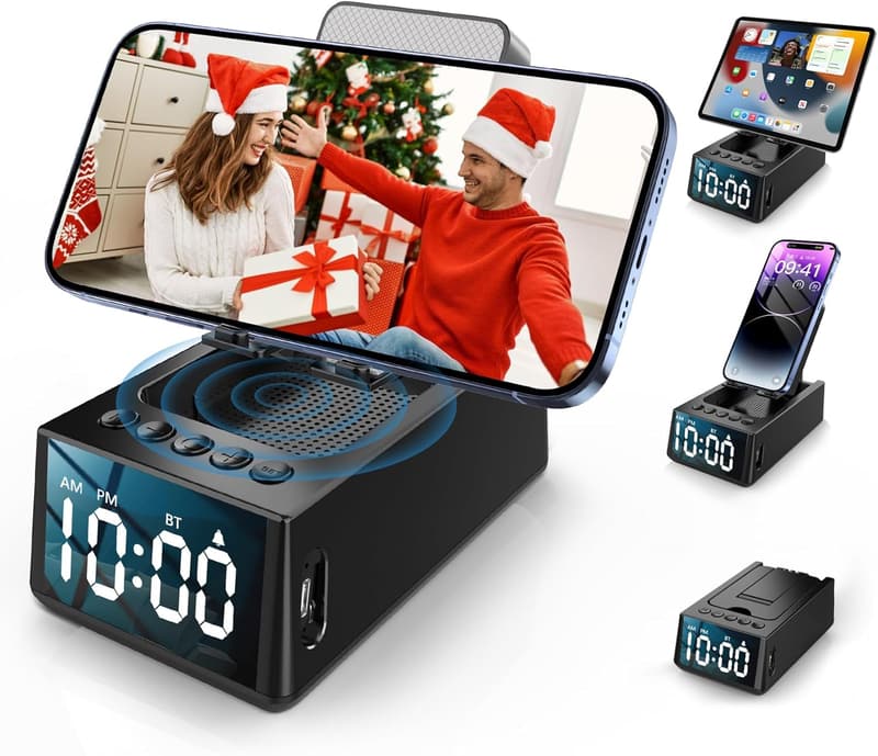 3-in-1 Adjustable Cell Phone Stand with Speaker & Clock
