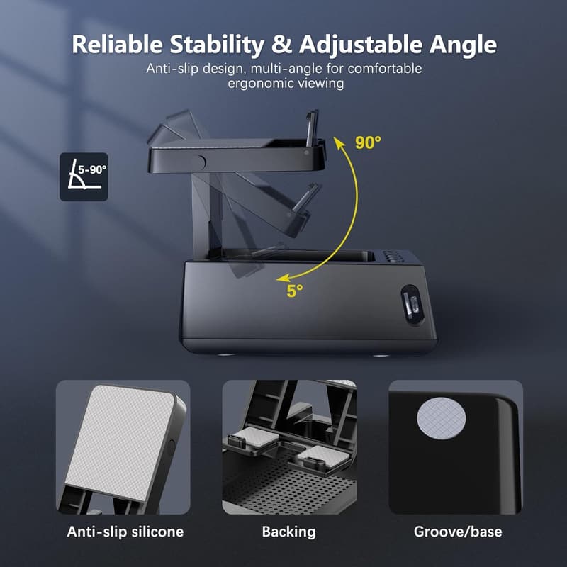 3-in-1 Adjustable Cell Phone Stand with Speaker & Clock
