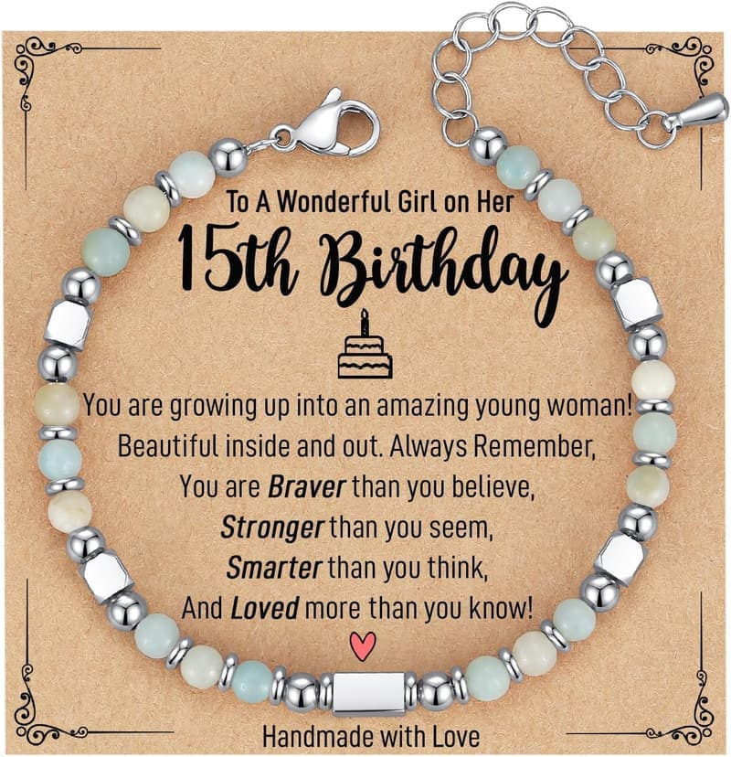 Natural Stone Bracelet with Birthday Card for Girls (6-21)