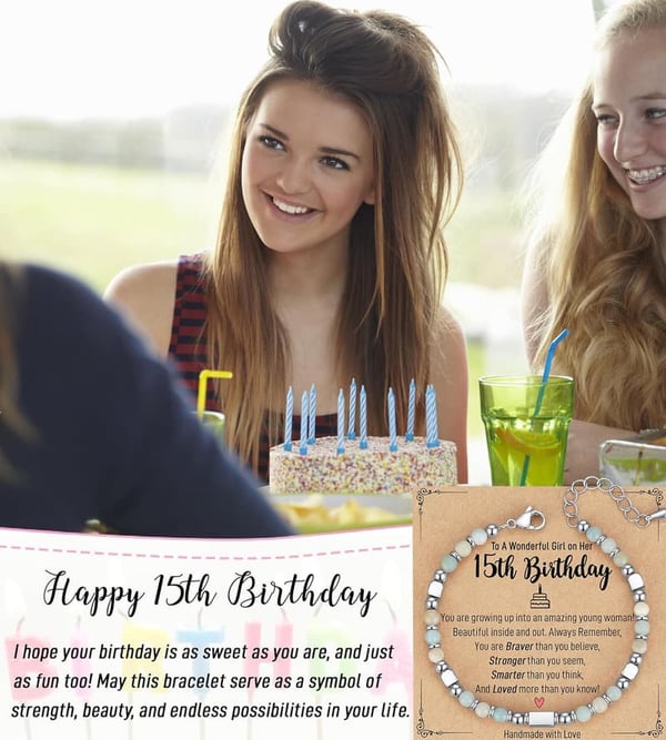 Natural Stone Bracelet with Birthday Card for Girls (6-21)