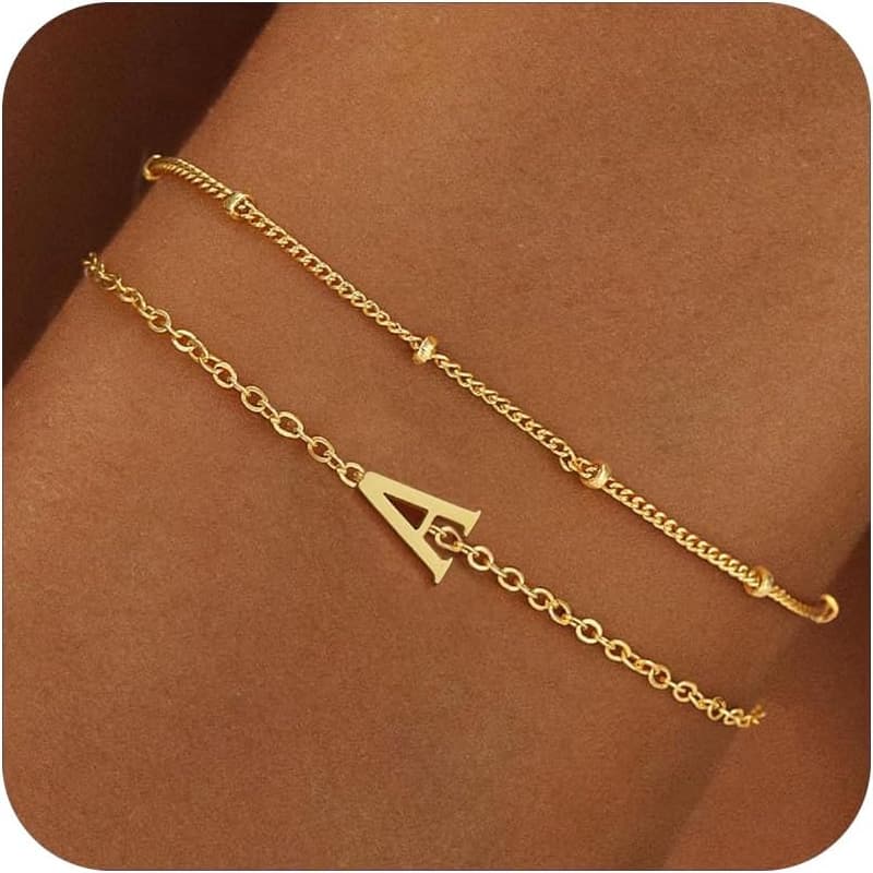 Gold Initial Charm Bracelet for Women - 18K Gold Plated