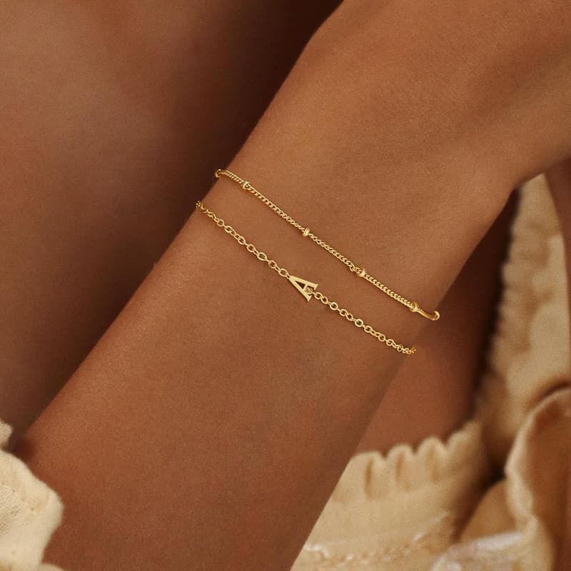 Gold Initial Charm Bracelet for Women - 18K Gold Plated