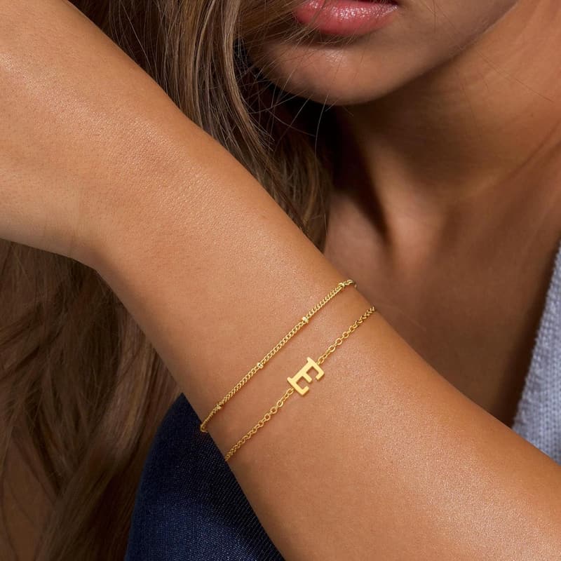 Gold Initial Charm Bracelet for Women - 18K Gold Plated
