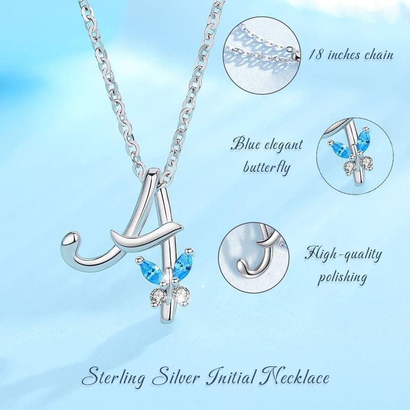 Personalized Sterling Silver Butterfly Initial Necklace for Women