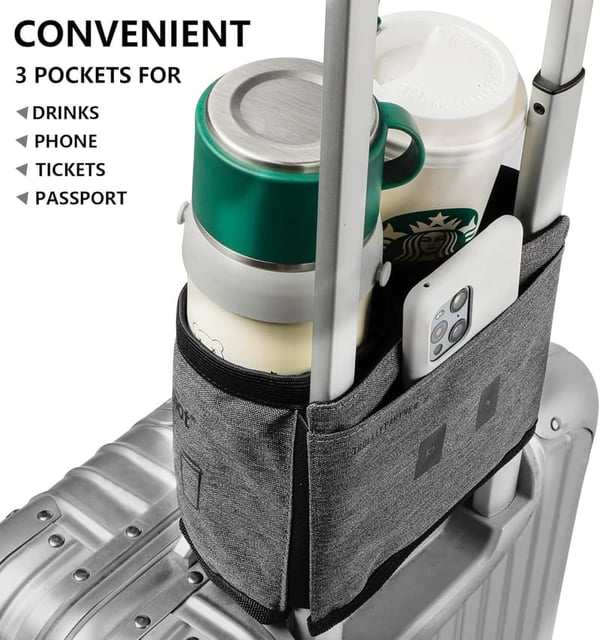 Travel Cup Holder for Suitcase - Holds Two Mugs - Grey