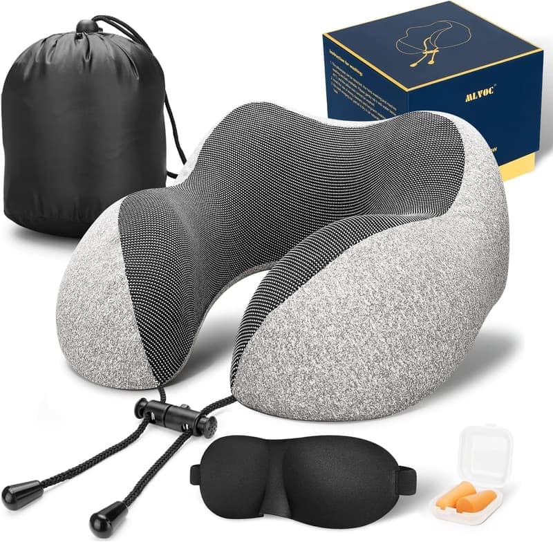 Travel Pillow Set with 100% Memory Foam and Accessories (Grey)